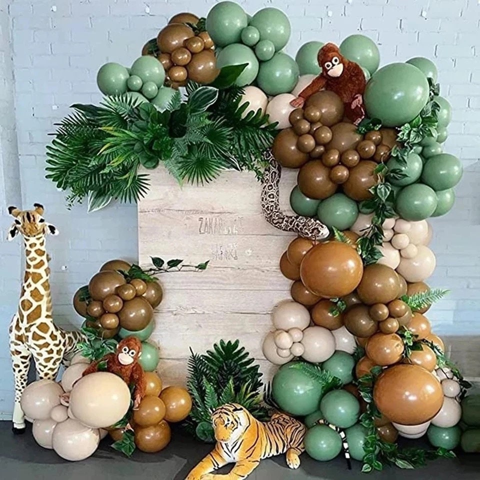 141pcs Safari Balloon Arch Garland, Balloon DIY Kit, Woodland Baby Shower Balloons, Sage Green Balloon Garland, Jungle Balloon Arch