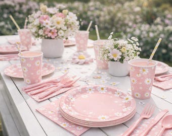 Daisy Party Tableware Set – Disposable Party Supplies for 24 Guests