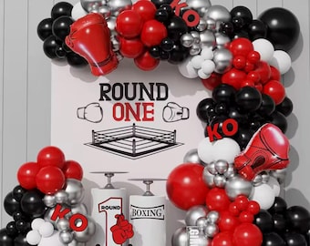 Boxing Balloon Garland Kit: Red, Blue & Silver - Round One Theme