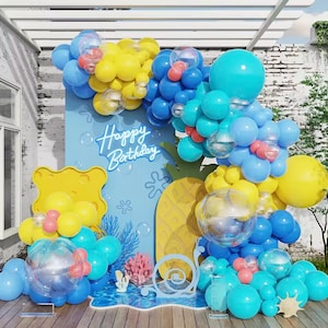 146pcs Yellow Blue Ocean Garland Kit, Deep Sea Balloon Arch, Ocean Party Theme Decorations, Under The Sea Baby Shower Garland