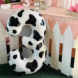 Cow Print Large Number Balloon, Helium Number Balloons, Foil Balloons 0-9, Animal Print Number Balloons, Farm Theme Birthday Balloon