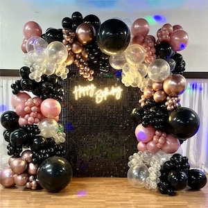 190pcs Rose Gold and Black Balloon Arch Garland, Balloon DIY Kit, Black Pink Balloon Arch, Chrome Rose Gold Balloons, Rose Gold Balloon Arch