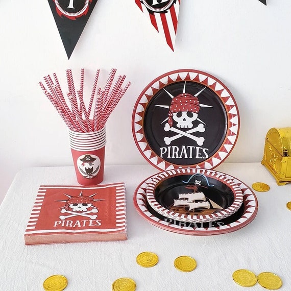 Piraten Party Geschirr-Set Für 20 Gäste – Pappteller, Servietten, Becher & Besteck, Geburtstagsdeko Im Schatzsuche-Design