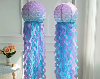 Faroles de papel con forma de medusa sirena: decoración para fiestas submarinas (juego de 2)