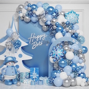 134pcs Christmas Snowflake Balloon Garland Kit, Ice Princess Balloon Arch, Snow Party Balloon Decorations, Frozen Winter Balloon Garland