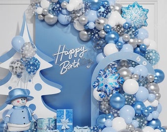 134pcs Christmas Snowflake Balloon Garland Kit, Ice Princess Balloon Arch, Snow Party Balloon Decorations, Frozen Winter Balloon Garland