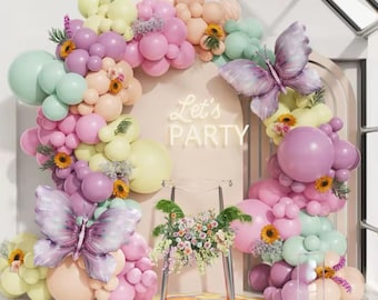 Pastel Butterfly Balloon Garland Kit, Girls Spring Birthday Party Decor