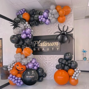 142 Stück Halloween Ballon Bogen Girlande, Schaufenster Halloween Dekor, Halloween Bogen, Schwarz Lila Orange Ballon Kit, Halloween Party Ballon