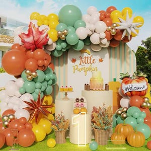123pcs Thanksgiving Fall Balloon Garland Kit, Little Pumpkin Baby Shower Arch, Autumnal Party Supplies, Fall Birthday Party, Pumpkin Balloon