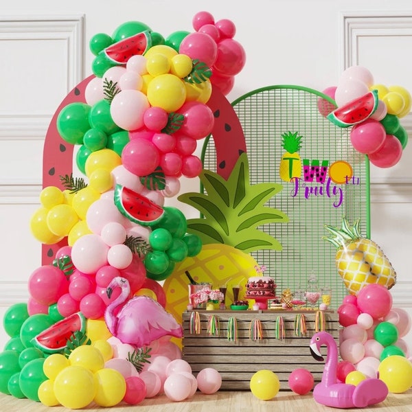 Kit de guirlande d'arche de ballon Tutti Frutti, arche de ballon de fruits, ballons de fête d'anniversaire tropicale, guirlande de fête d'été, guirlande de ballon hawaïen