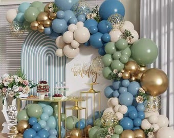 Dusty Blue & Green Balloon Garland Kit: Baby Shower Decor (116 pcs)