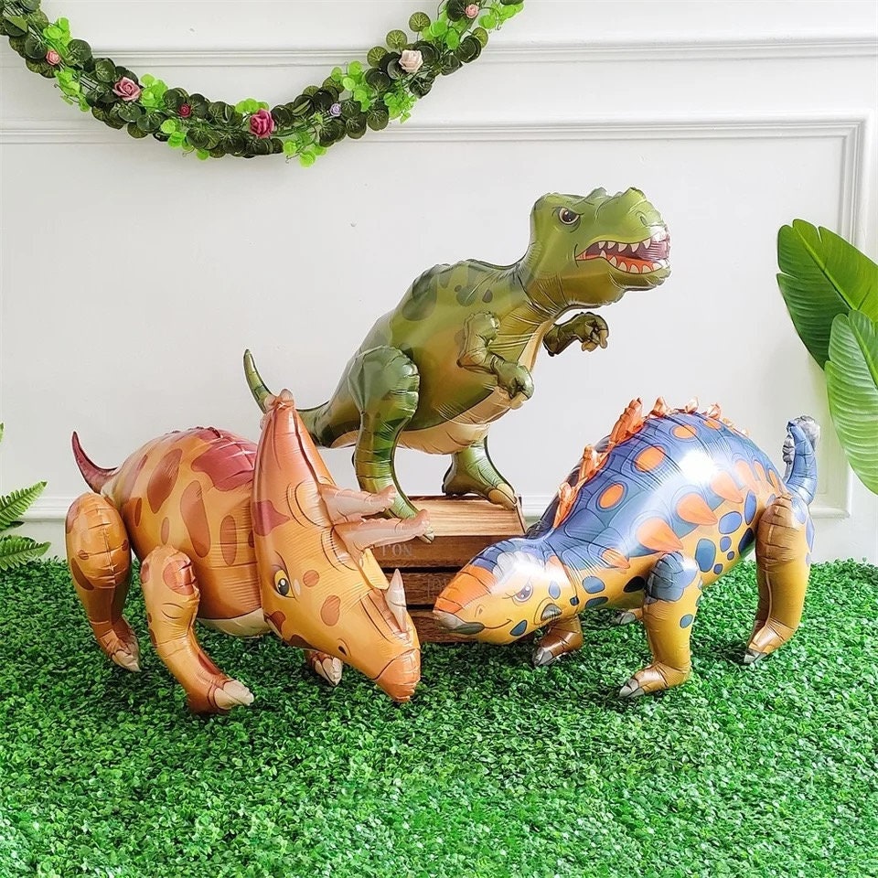 Gejoy 3 Pieces 3D Dinosaur Balloons Standing Dinosaur Balloons Foil Dinosaur Inflatable Balloons For Dinosaur Jungle Themed Birthday Baby Shower Party Decoration Supply - View #5