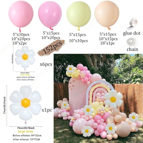 Boho Balloon Arch Kit With Daisy Flowers - 131 Pcs Pink & Nude Balloons For 70s Groovy Party Decor