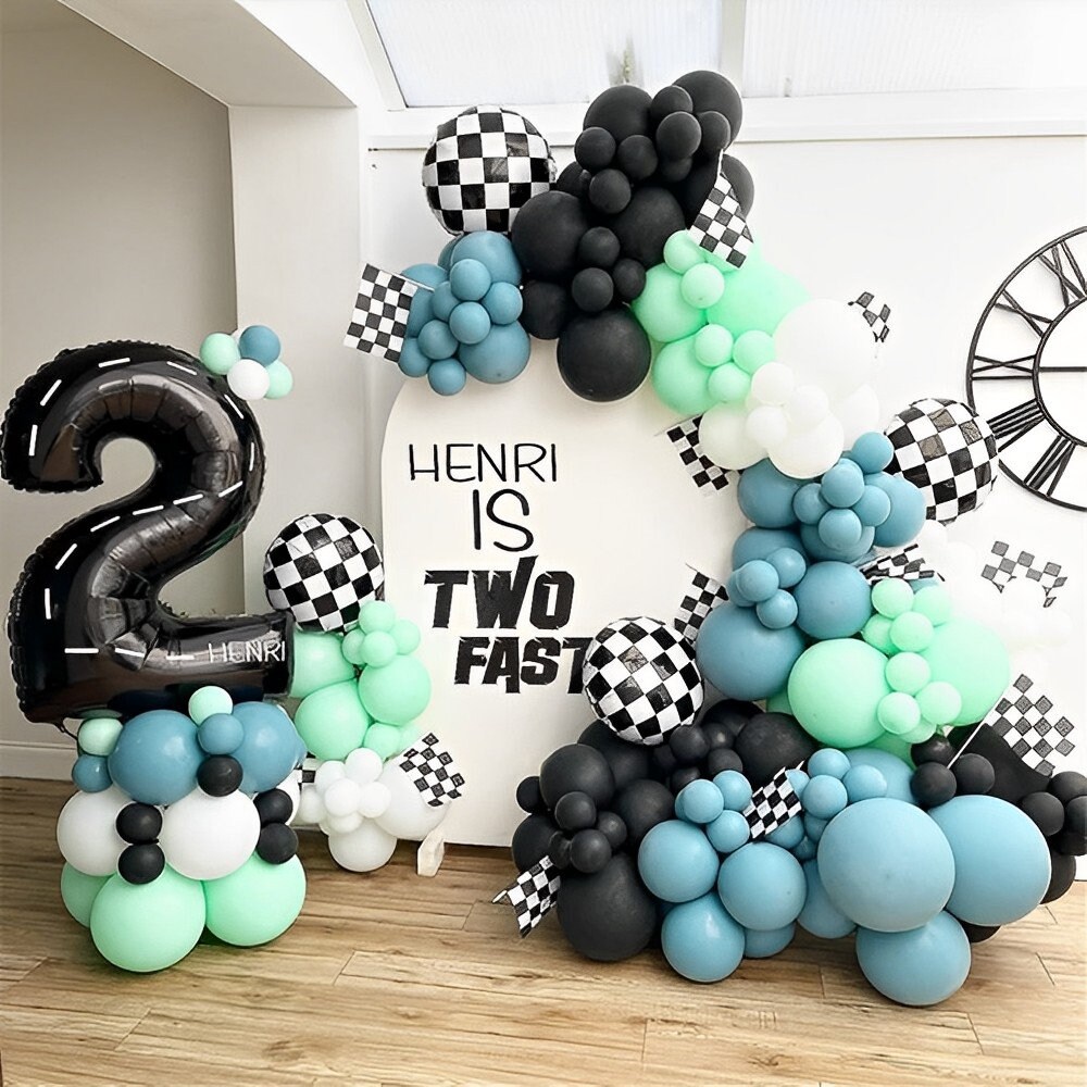 126pcs Race Car Theme Balloon Garland, Two Fast Birthday