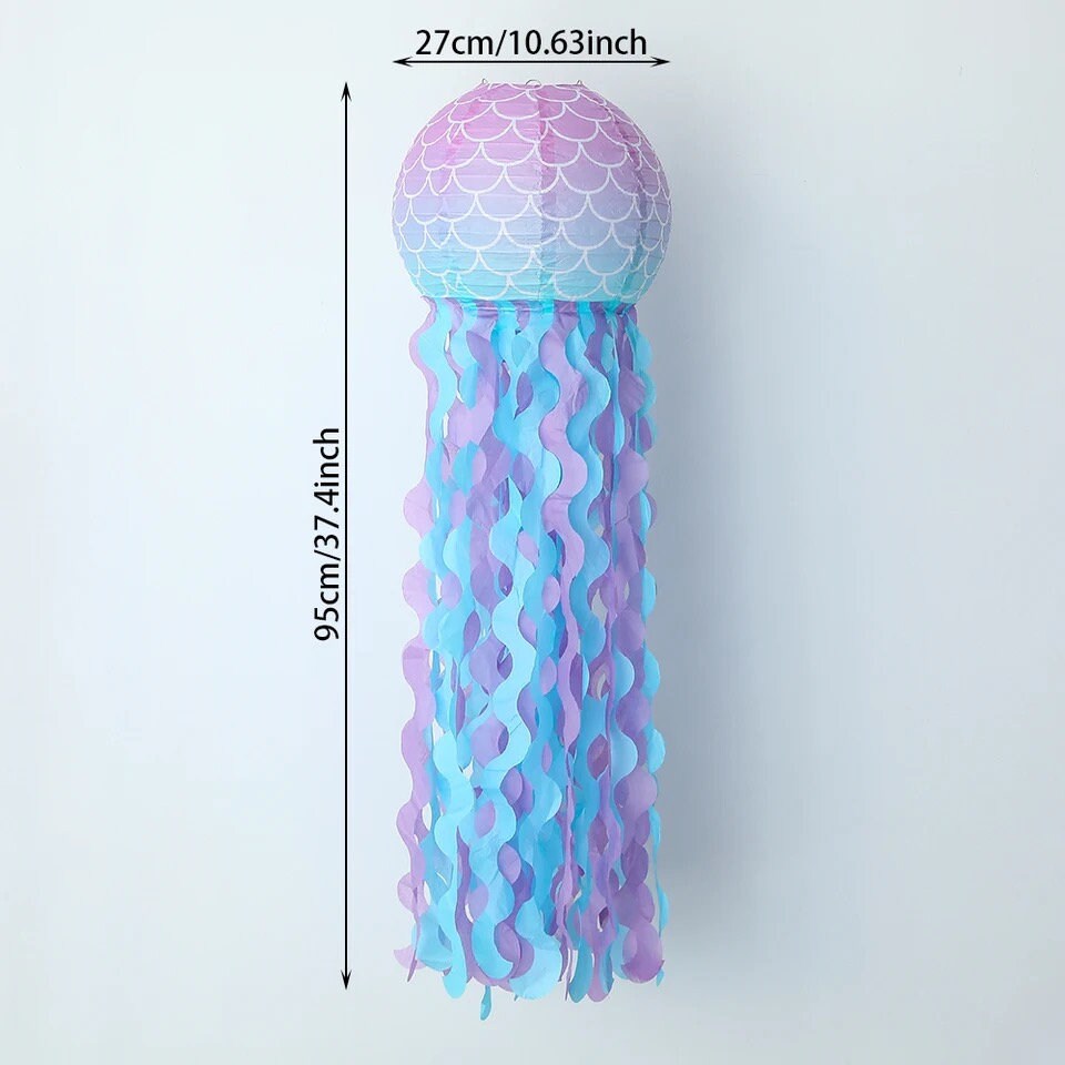 6-Pack Jellyfish Paper Lanterns - Hanging Mermaid Ocean Theme Party Decorations, 10 Inch Diameter, Pink Purple White Blue - View #9