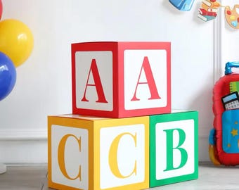 ABC Blocks, 123 Number Boxes, Baby Shower Party Decorations (3pcs