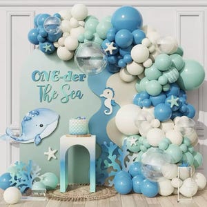 Kit ghirlanda di palloncini One-der The Sea da 122 pezzi, arco di palloncini nautici, decorazioni a tema festa oceano, ghirlanda per baby shower sotto il mare