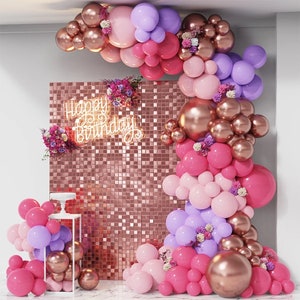 Pink and Rose Gold Balloon Garland Kit 130pcs | Pink Purple Chrome Balloon Arch for Baby Shower, Girls Birthday or Wedding Decorations