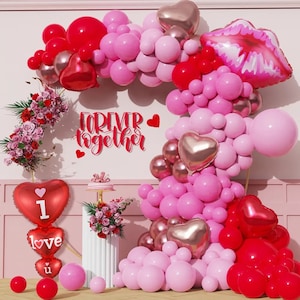 114pcs Valentines Day Balloon Arch Garland, Valentines Day Decor, Heart Themed Balloon Decor, I Love You Balloon Arch, Giant Lips Balloon