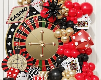 122pcs Casino Theme Balloon Garland Kit, Casino Party Balloon Arch, New Years Balloon Decor, Casino Birthday Decorations, Las Vegas Party