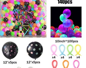100 palloncini da 30 cm a pois e palloncini fluorescenti in tinta unita UV e fluorescenti, per feste al neon
