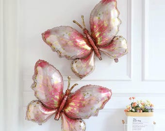 Pink & Gold Butterfly Foil Balloons: Birthday Party Decor (2pcs)