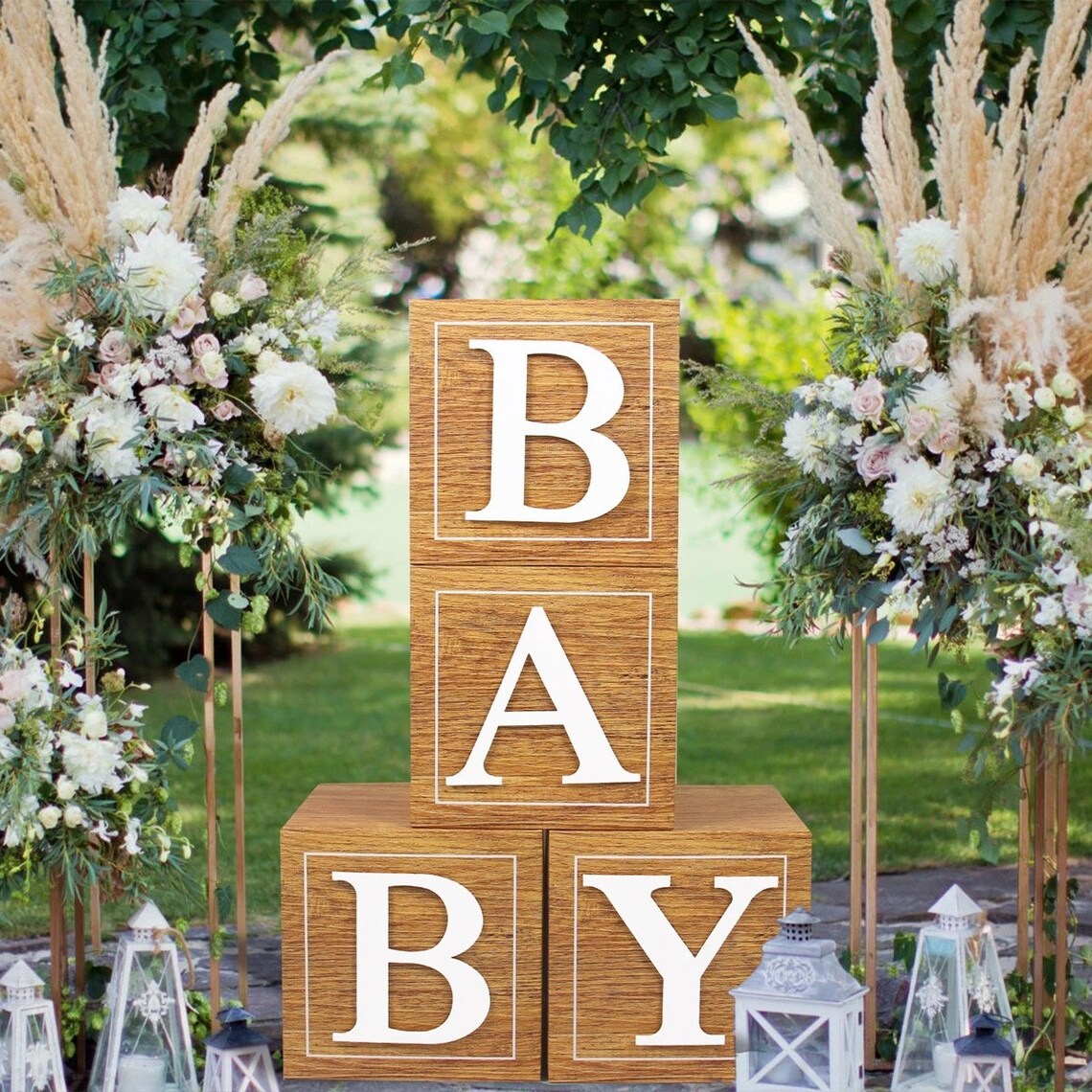 Wooden Baby Shower Box Blocks Bear Theme Baby Shower Etsy