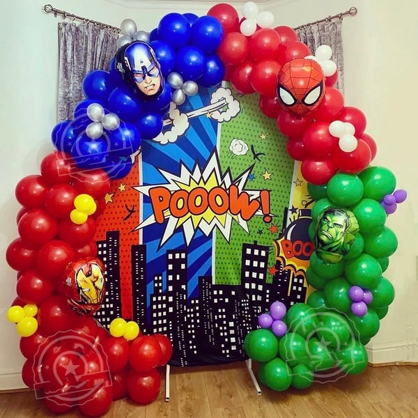 162pcs Superhero Theme Balloon Garland, Captain Birthday Decorations, Superhero Party Supplies, Boys Birthday Theme Party Decor