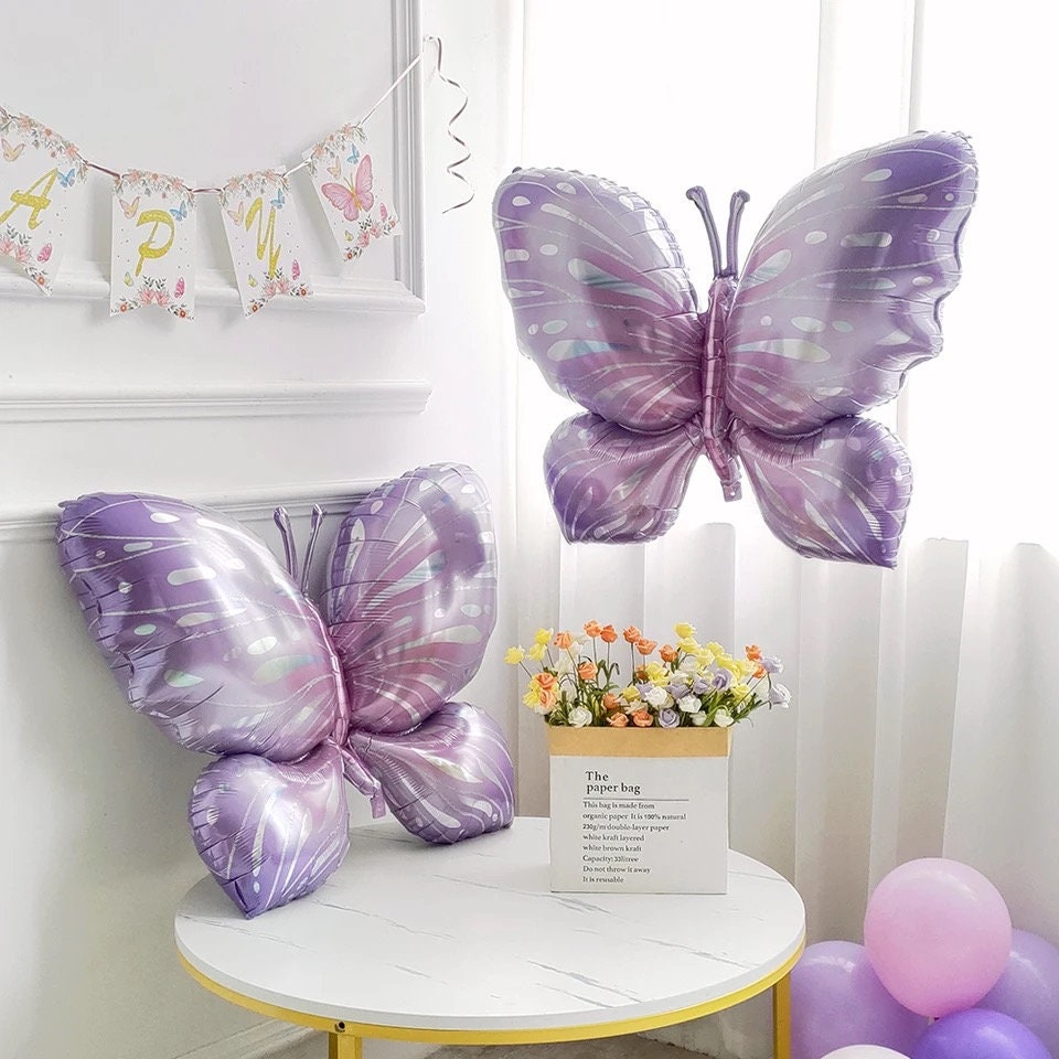 8pcs 40 Inch Gradient Butterfly Balloons - Large Mylar Foil Balloons For Birthday & Wedding Decor