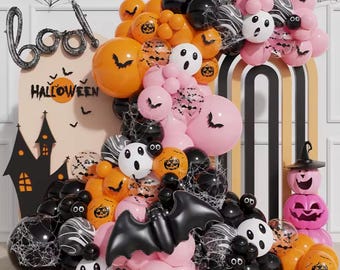 Halloween Balloon Garland Kit, Bat, Boo & Eye Foils, Spooky Party Decor