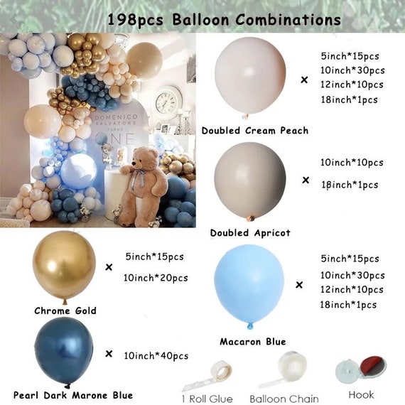 198pcs Blue Nude and Gold Balloon Arch Garland, Balloon DIY Kit