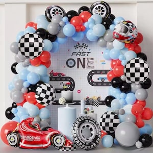 118 pezzi Ghirlanda di palloncini a tema auto da corsa, Due decorazioni di compleanno veloci, Forniture per feste con palloncini per auto da corsa, Decorazioni per feste a tema auto, Fast One