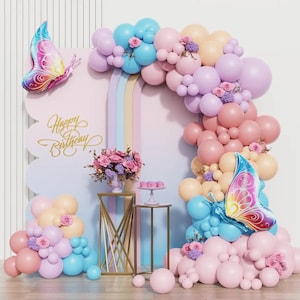 Pastel Butterfly Balloon Garland Kit 120pcs | Macaron Balloon Arch for Girls Birthday, Baby Shower, or Fairy Theme Party Decorations