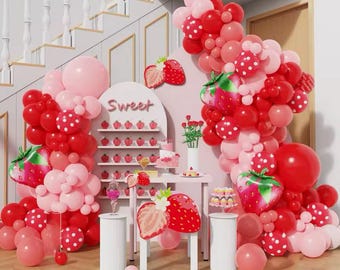 153pc Strawberry Balloon Garland, Berry First Birthday Party Decor