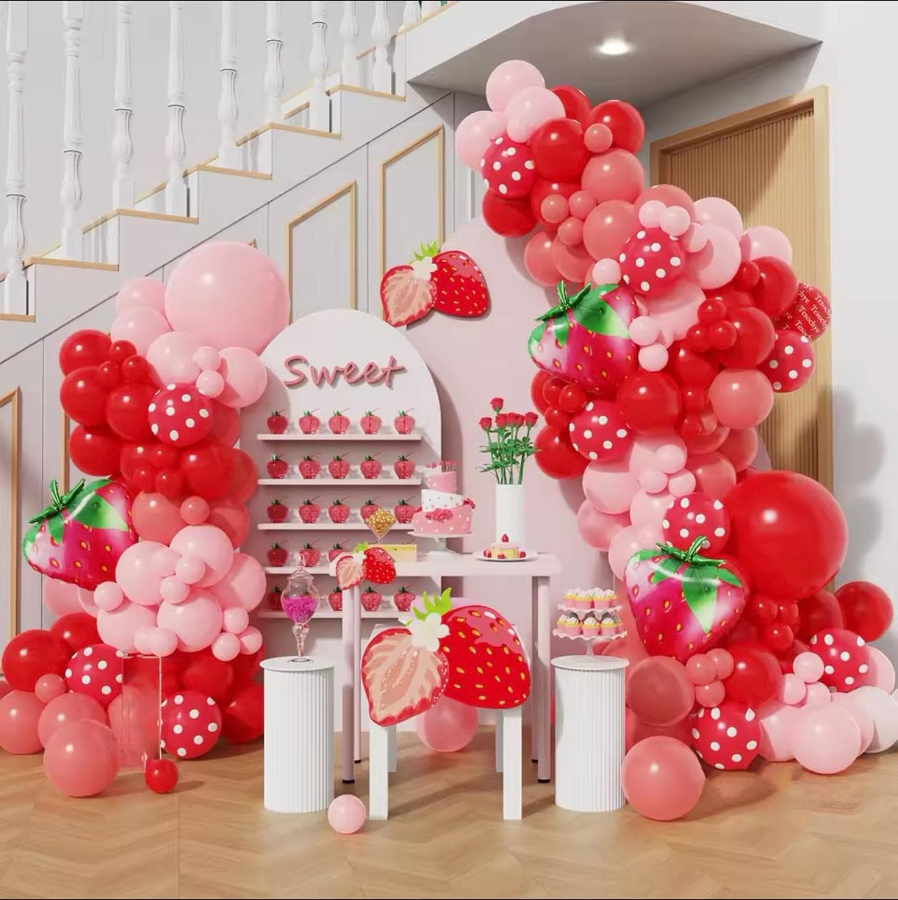 153pc Strawberry Balloon Garland, Berry First Birthday Party Decor
