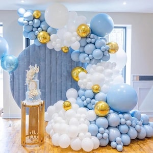 Blue and White Balloon Garland Kit | Baby Blue Balloon Arch for Baby Shower or 1st Birthday | Blue and Gold Party Decorations for Boys