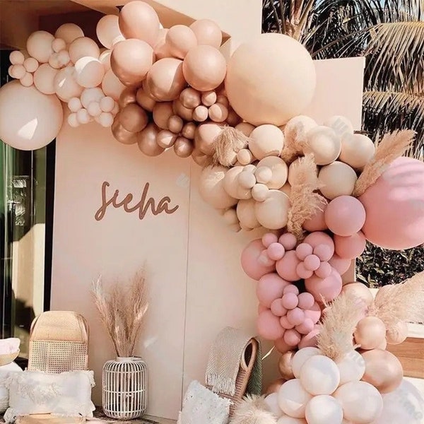 108pcs Pastel Blush and Rose Gold Balloon Arch Garland Kit, Pink Neutral Baby Shower Balloons, Boho Garland for Wedding and Bridal Shower