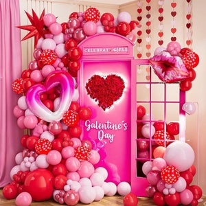 152pcs Galentines Day Balloon Arch Garland, Pink & Red Balloon Garland, Valentines Day Balloon Decor, Valentines Balloon Arch, Heart Balloon