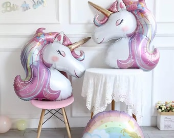 5 Palloncini Autoportanti A Forma Di Unicorno 3D – Arcobaleno E Stelle In Lamina – Decorazioni Per Festa Di Compleanno A Tema Unicorno