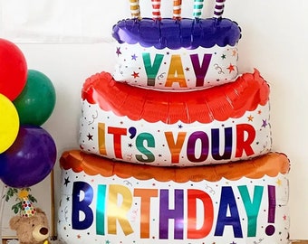 Giant Birthday Cake Foil Balloon: Party Photo Prop Decoration