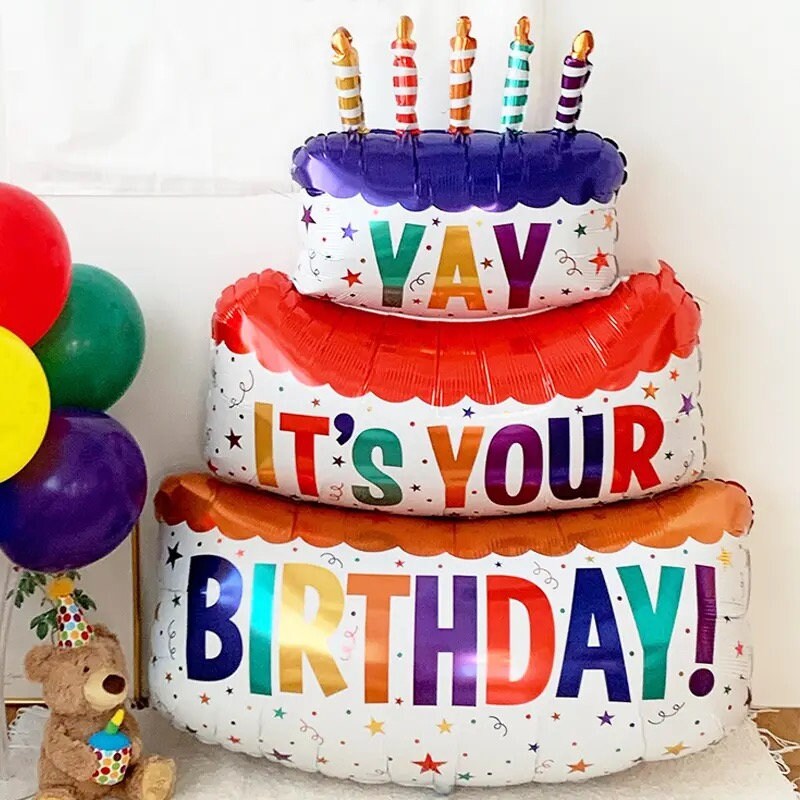 Giant Happy Birthday Cake Foil Balloon - Large Party Decoration, Multicolor, UK