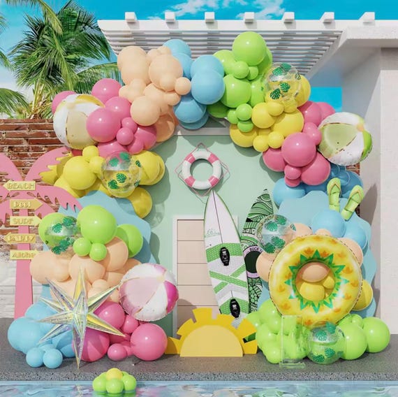 Beach Pool Party Balloon Garland Kit: Pineapple, Palm Leaf & Beach Balls