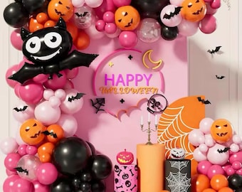 Rosa Halloween-ballonggirlang-kit: Fladdermusballonger, dekorationer till flickors födelsedagsfest