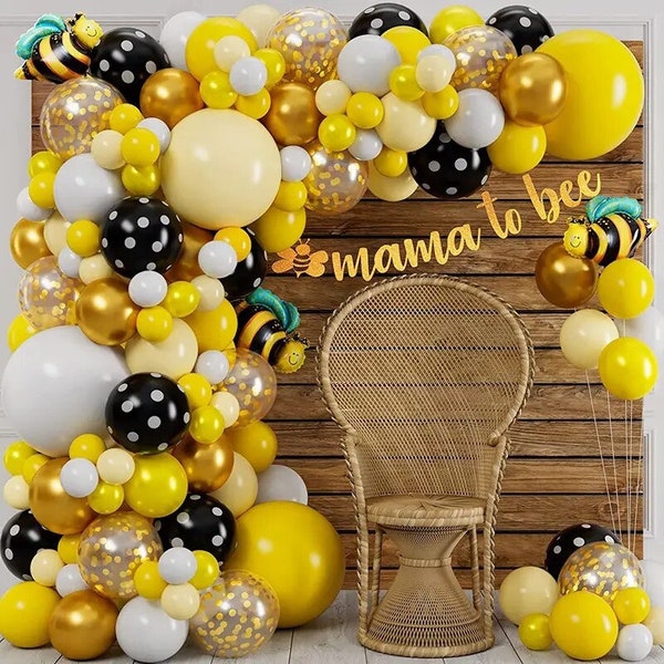 110pcs Mama To Bee Balloon Garland, Bee Baby Shower Balloon Arch Kit, Yellow Baby Shower Garland, Bee Birthday Decorations