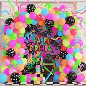 140pcs Neon Balloon Arch Garland, UV Glow Party, Fluorescent Balloons, 80s Disco Party Decor, Glow in The Dark Balloon Arch, Luminous Party