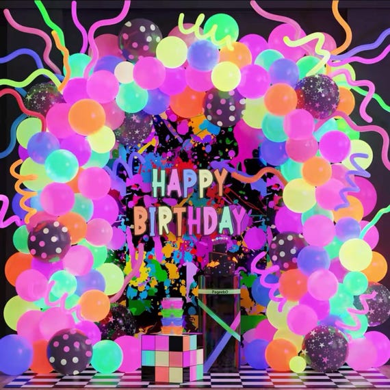 140pcs Neon Balloon Arch Garland, UV Glow Party, Fluorescent