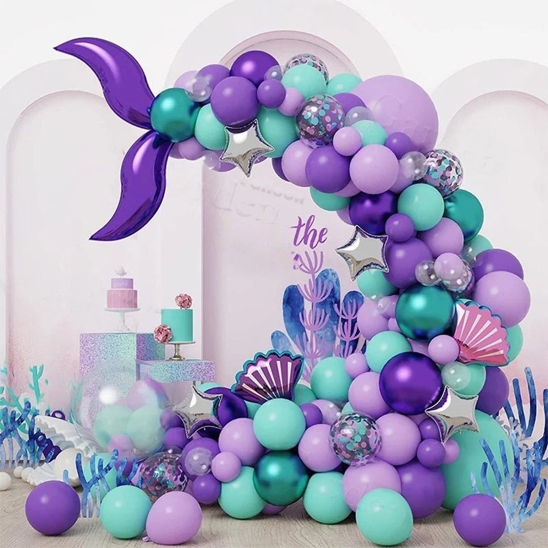 Mermaid Balloon Arch Garland Kit: Purple, Teal, and Confetti