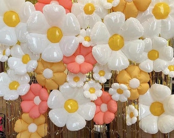 Daisy Flower Foil Balloons: White, Pink, Yellow Party Decor
