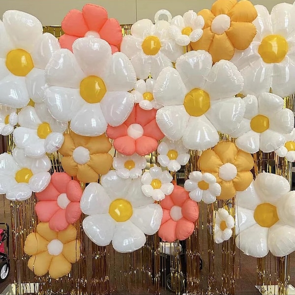 Daisy Flower Foil Balloon, White Pink Yellow Daisy Balloons, Girls Birthday Party Decor, Giant Daisy Foil Balloon, Daisy Balloon Decoations