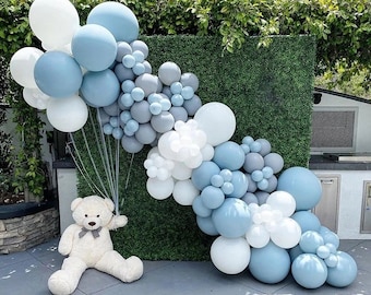 Blue and White Balloon Arch Garland, Balloon DIY Kit, Oh Boy Baby Shower Balloons, Grey Blue Balloon Garland, Blue White Balloon Arch